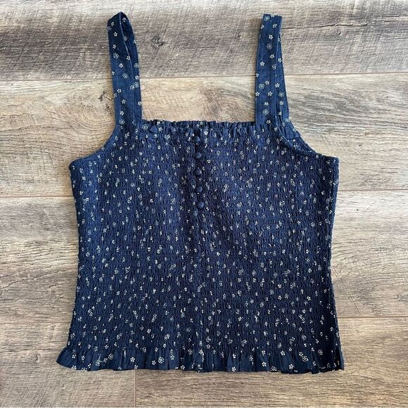 Madewell Lucie Smocked Tank Top in Bandana Flower Size Small Navy Blue White - Picture 14 of 16
